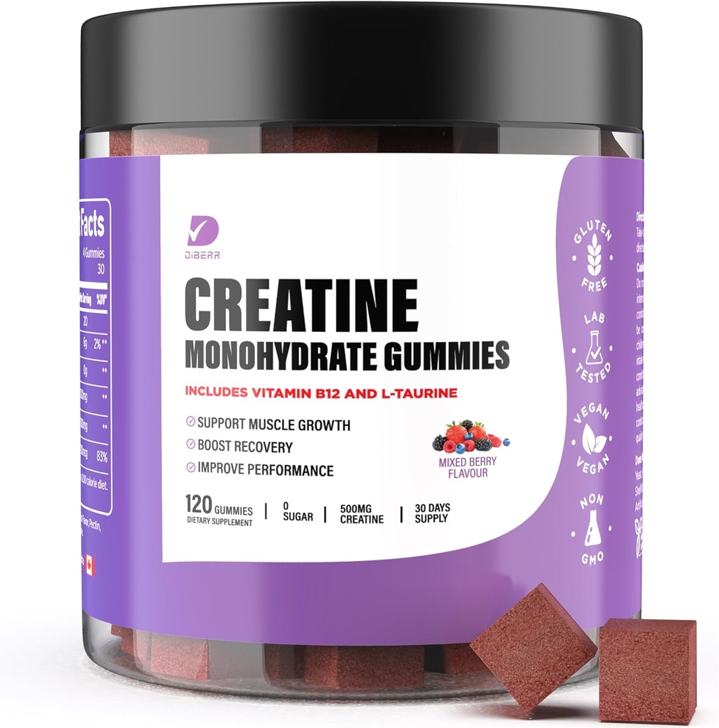 Kreatin Gummies - Kreatinmonohydrat Gummies för män och kvinnor - 5g kreatinmonohydrat per portion - Öka fokus, styrka, uthållighet - Bygg muskler, sockerfri, Vegan, icke-GMO 120 Ct