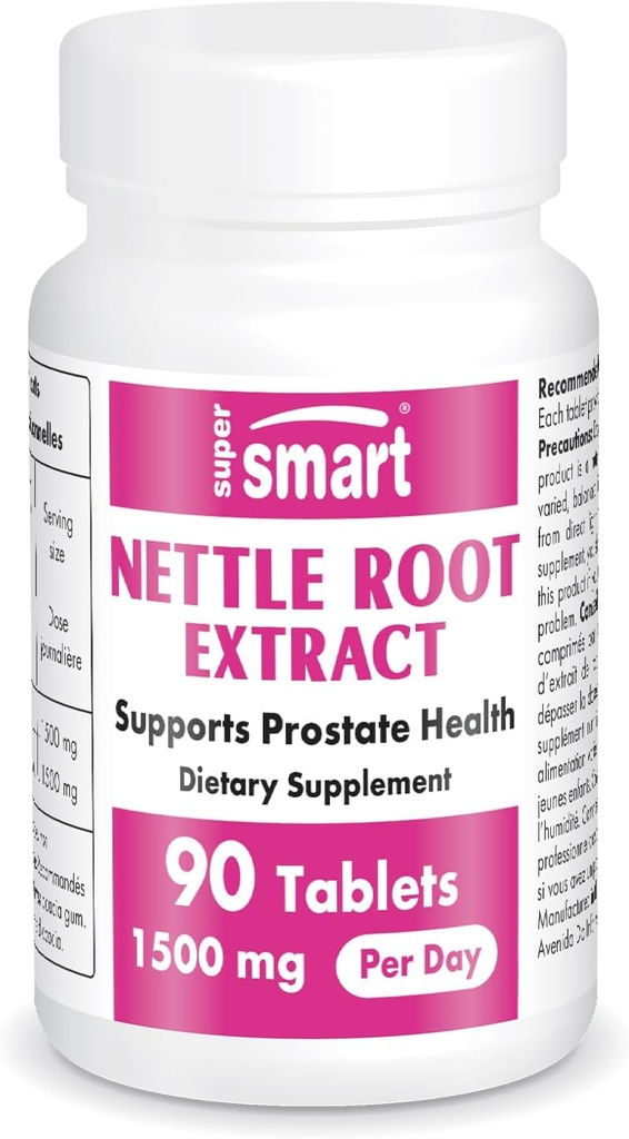 Supersmart - Nettle Root Extract 1500 mg per dag - Extrakt av Stinging Nettle Root - Stöd hälsosam urinväg - Prostata kosttillskott för män | Icke-GMO - 90 tabletter.