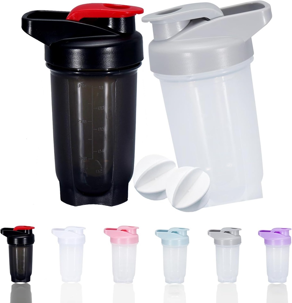 Shaker Bottle Protein Shakes Cup och 10-Ounce/300ML ShakerBottle med Whisk Balls, Protein ShakerBottles Set,Non-BPA plast (Black+Grey(2PCS))