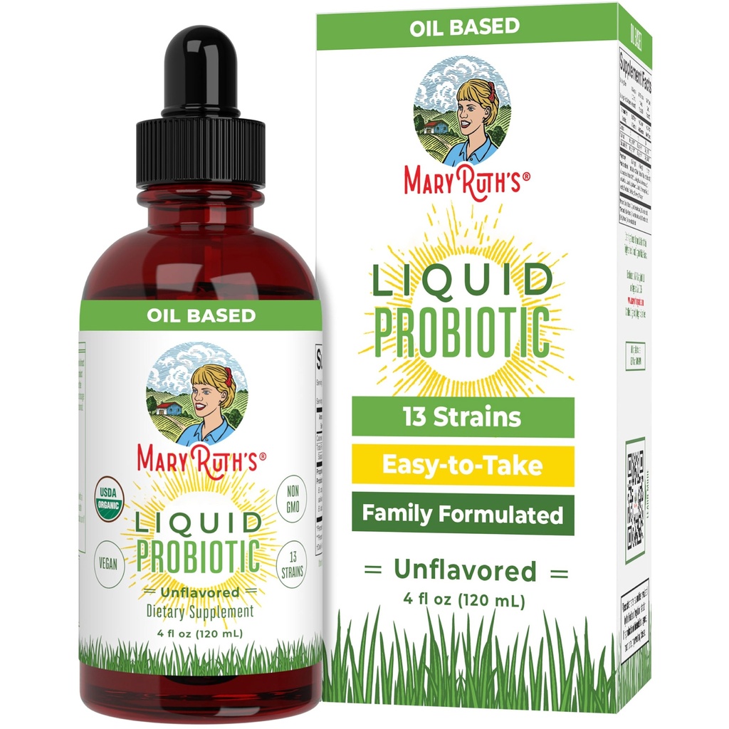 MARYRUTH'S Organics Liquid Probiotic for Ages 4+ | 2 miljarder CFU | 13 Probiotiska stammar | Gut Health & Digestive Support | Gas & Bloating Support | Vegan | Gluten Free | Travel-Friendly | 40 portioner