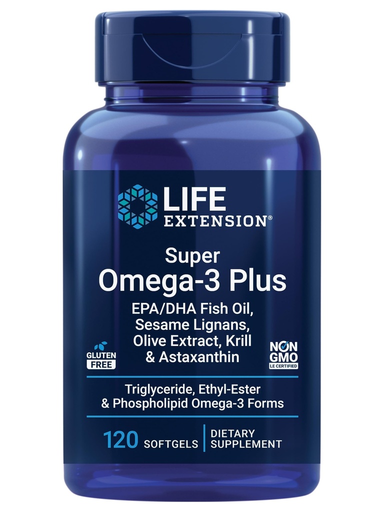 Life Extension Super Omega-3 Plus EPA / DHA Fish Oil, Sesame Lignans, Olivextrakt, Krill & Astaxanthin - Hjärta, Hjärna & Gemensam Hälsa Support - Glutenfri, Non-GMO - 120 Softgels