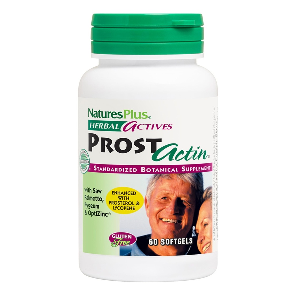 Natures Plus Herbal Actives ProstActin - 200 iu Vitamin E, 60 Softgels - Healthy Prostate Gland Support, med Saw Palmetto, Pygeum & Pumpkin Seed Oil - Gluten-Free - 30 portioner