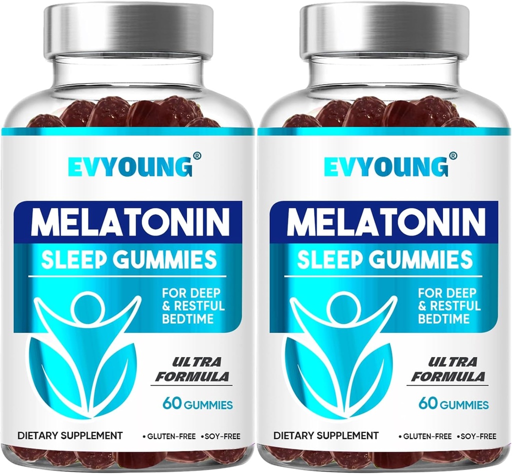 EVYOUNG Melatonin Gummies, sömnstöd för vuxna,1000 mcg Melatonin 120 Gummies upp till en 60-dagars leverans, tillägg för sovande