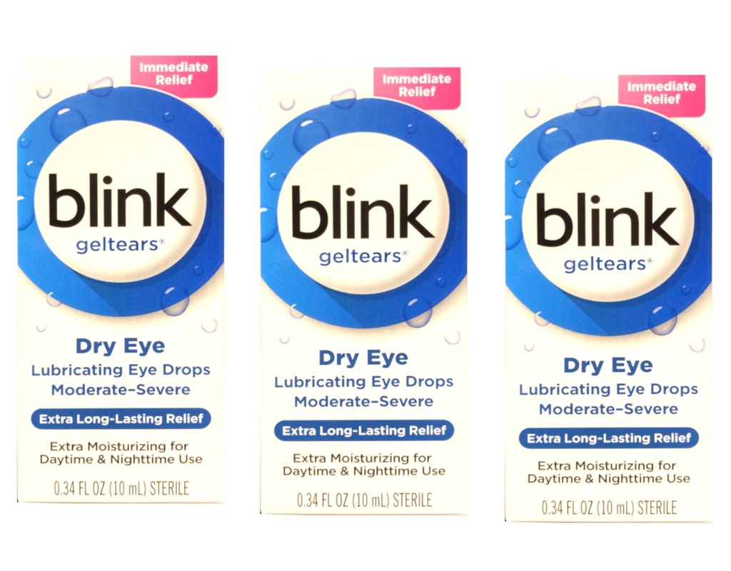 Blink GelTears smörjande ögondroppar för torrt öga, extra långvarig lättnad, återfuktande formel, måttlig till svår torrhet, 0,34 fl oz (Pack of 3)
