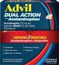 Advil Dual Action Coated Caplets with Acetaminophen, 250 Mg Ibuprofen och 500 Mg Acetaminophen Per Dose (2 Dose Equivalent) för 8 Hour Pain Relief - 2 Count x 50