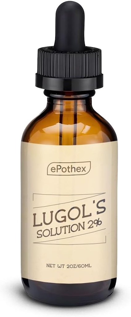 Lugols lösning 2% 2oz Glass Dropper Bottle. Innehåller kaliumjodid och jod, 60 ml