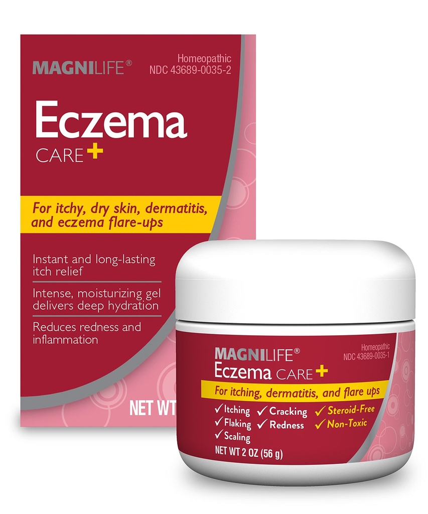 MagniLife Eczema Care +, Moisturizing Gel för Itchy, Torr hud, sista lättnad för Dermatit och Eczema Flare-Ups - naturliga ingredienser Aloe, Calendula & Tea Tree Oil - Steroid-Free, Paraben-Free - 2 oz