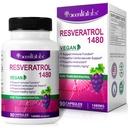 100% naturlig resveratrol - 1480mg per portion, 90 Veggie kapslar, 99% ren transveratrol, antioxidant för hälsosam åldrande, hjärn- och hjärtsupport