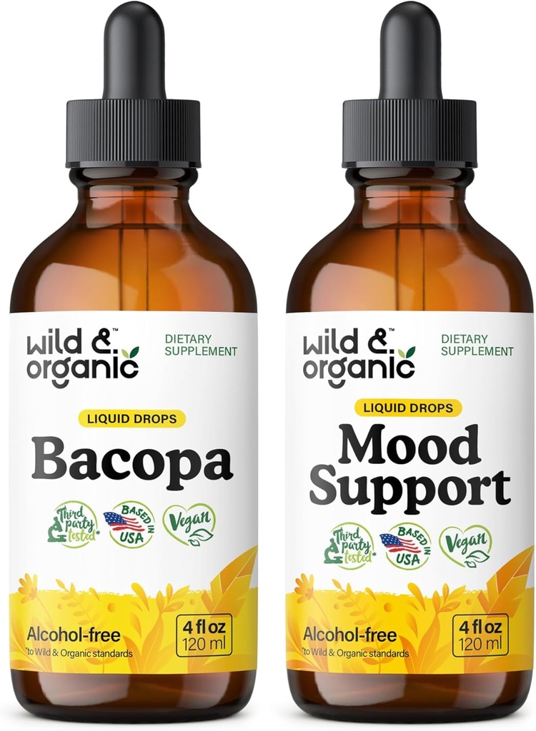 Wild & Organic Bacopa Tinktur 4 fl oz & Mood Support Tincture 4 fl oz