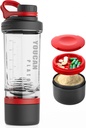 21oz Protein Shaker Bottle med Powder Storage Container-Shaker Cups för Protein Shakes-pre träning flask-Mixer Cup-Gym Sport Water Bottle -Made med Tritan BPA Free, med Wire Whisk Balls, Red