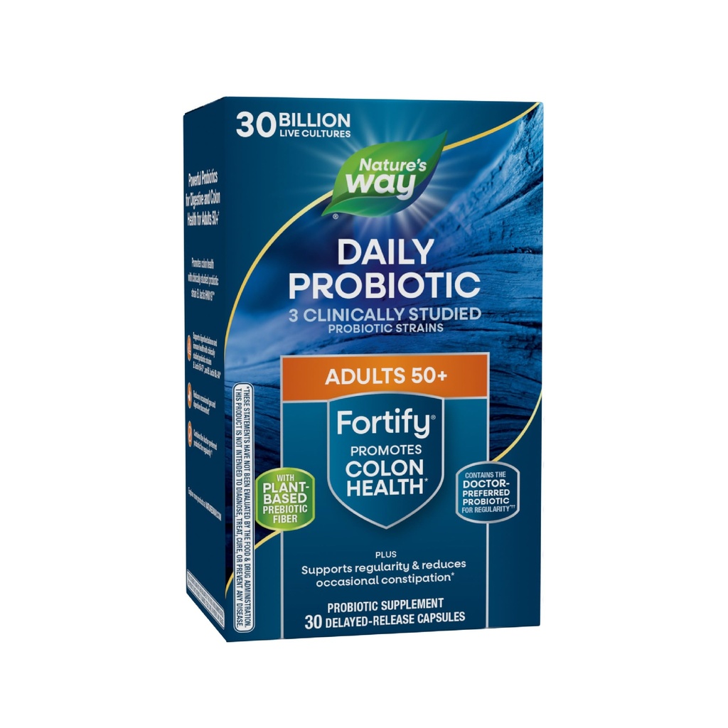 Nature's Way Fortify 50+ Daily Probiotic for Men & Women, 30 miljarder levande kulturer, Colon, Digestive och Immune Health Support* Supplement, 30 kapslar