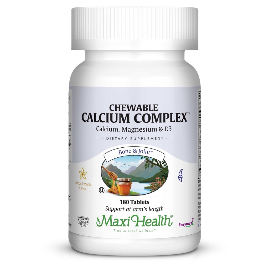 Maxi Health Chewable Calcium Complex - Vanilla Flavor Vitamin D3 och Magnesium Chewables för att hjälpa till att stödja ben - Kosher Magnesium och Calcium Supplement för kvinnor och män (180 greve)
