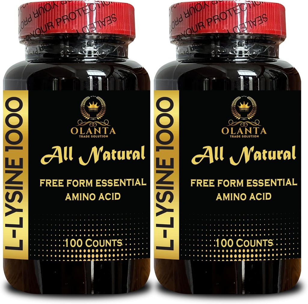 L-LYSINE 1000 mg Gratis formulär Aminosyra Essential - Hög styrka L-Lysin Supplement för Vision Support Lip Care, L-Lysine HCI, Gratis formulär Aminosyra, Förbättrad Absorption - 2 flaskor 200 grejer