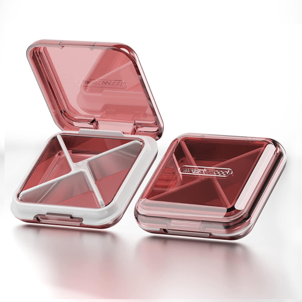 DUBSTAR Daily Pill Organizer,4 Compartments Portable Travel Small Pill Case, Pill Box för väska ficka för att hålla vitaminer,Cod Liver Oil, tillägg och medicinering (röd)