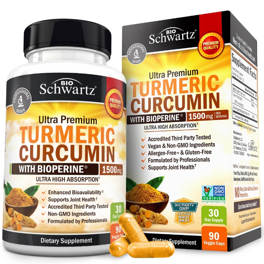Gurkmeja Curcumin med Black Pepper Extract 1500mg - Hög Absorption Ultra Potent Turmeric Supplement med 95% Curcuminoids och BioPerine - Non GMO Tumeric Capsules för gemensamt stöd - 90 kapslar