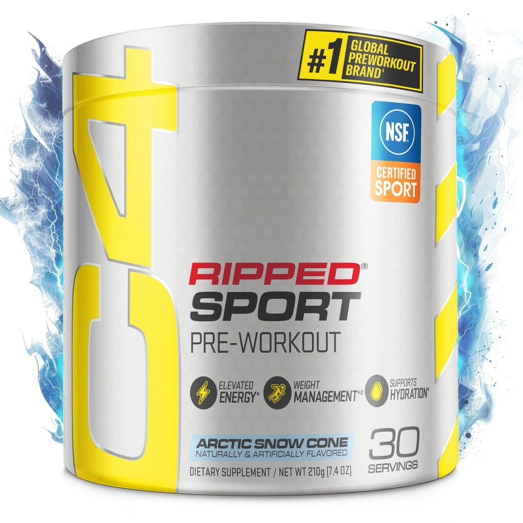 Cellucor C4 Ripped Sport Pre Workout Powder Arctic Snow Cone - NSF Certified for Sport + Sugar Free Preworkout Energy Supplement for Men & Women - 135mg Caffeine + Weight Loss - 30 Servings