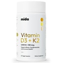 Mida Health® D3 K2 Vitamin 5000 IE med MK-7 | Naturtillskott för ben, hjärta och immunstöd | Vuxna Vegankapslar | 60 portioner