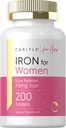 Carlyle Iron Supplement för kvinnor | 45mg | 200 långsamma släpptabletter | Vegetariska, icke-GMO, Gluten Free Pills | för henne