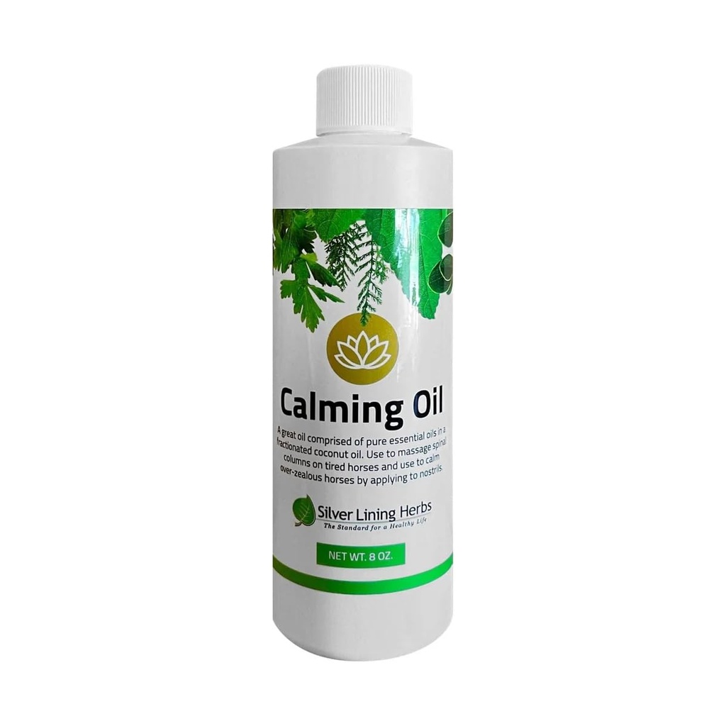 Silver Lining Herbs Calming Oil för hästar - All-Natural Essential Oil Blend med kokosolja - Hjälper Relax Anxious, Restless & High-Strung Horses - 8 oz