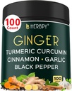 5in1 Ginger och gurkmeja kosttillskott med Ceylon Cinnamon, vitlök - Digestion, Immune, Brain & Heart Health Support - 100 Vegan kapslar