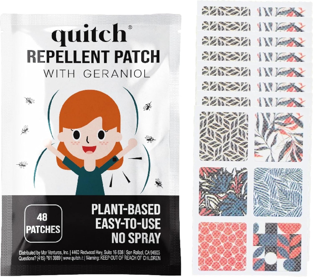 Quitch Natural Mosquito Repellent Stickers for Kids & Adults | geraniol Bug Patch | Anti Mosquito Patch | Mosquito Patches for Babies | Bug Spray Stickers | citronella Insect Repellent Alternative
