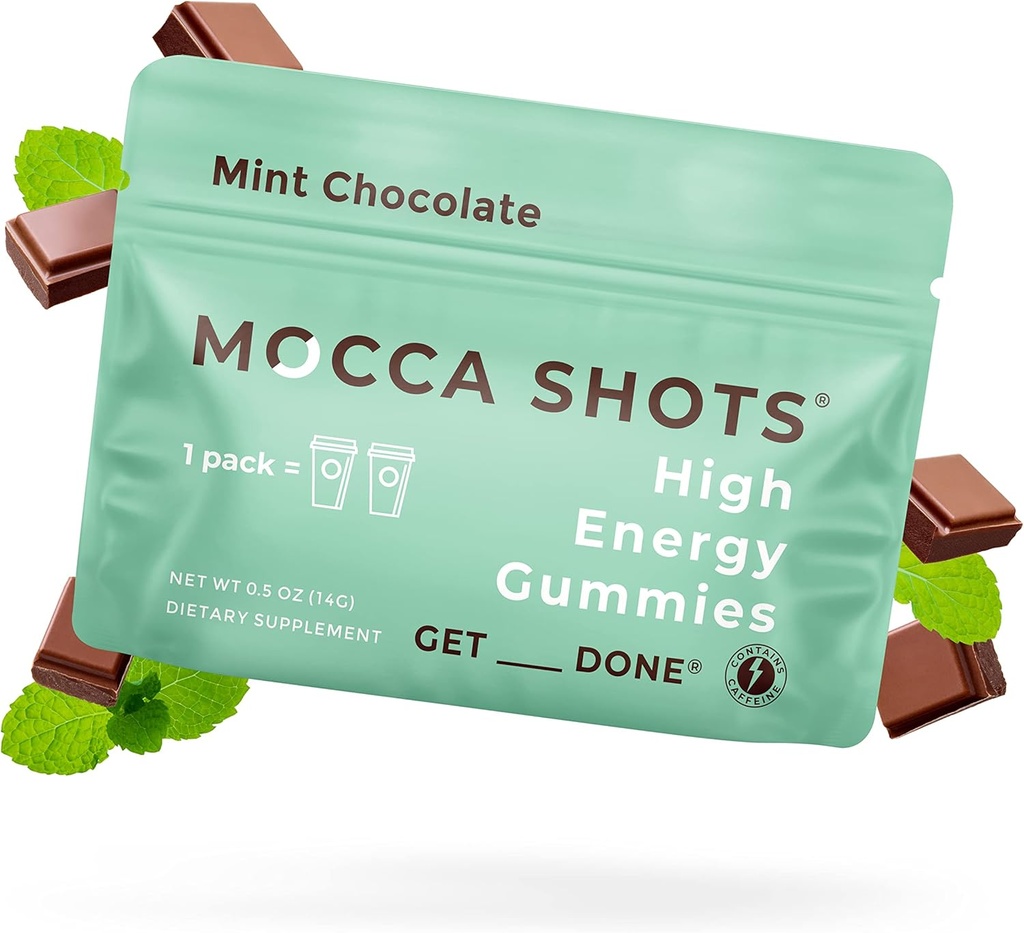 SGC Högsta koncentration 100mg Koffein per Gummy, 2 Gummies per Pack, 12-Pack Mocca Shots Mint Chocolate Plant-Based nootropic Instant Energy med Ginkgo biloba, Theobromine.
