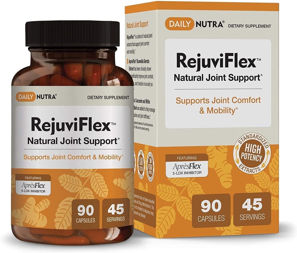 RejuviFlex - Naturligt gemensamt tillskott w / ApresFlex Boswellia AKBA, gurkmeja Curcumin, Piperine & White Willow Bark - för funktion av händer, knän, övergripande gemensam hälsa (90 kapslar)