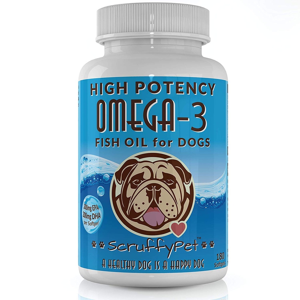 Rena Omega 3 Wild Fish Oil för hundar med vitamin E - Högsta EPA & DHA Softgels Finns (1000mg) 180ct