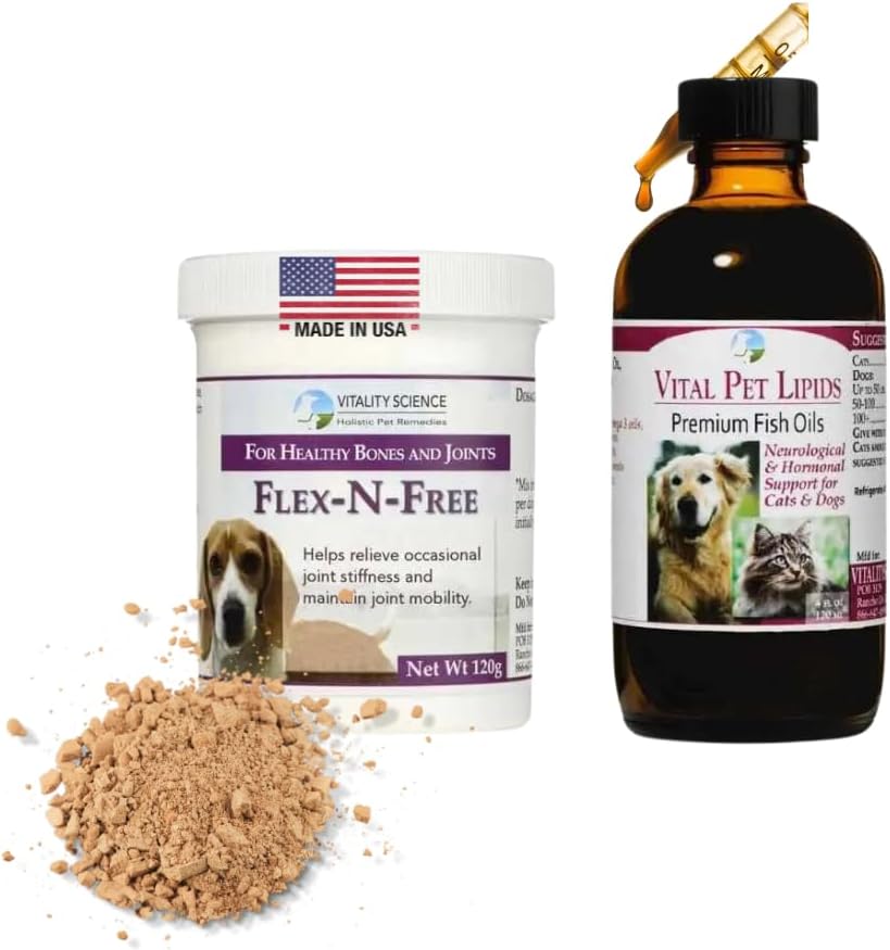 Vitality Science Flex N Free + Vital Pet Lipids for Dogs | 2 Part Program | Främjar Bone Development & Joint Health | Relieves Stiffness | Neurological & Hormonal Support | 100% Säker (Large)
