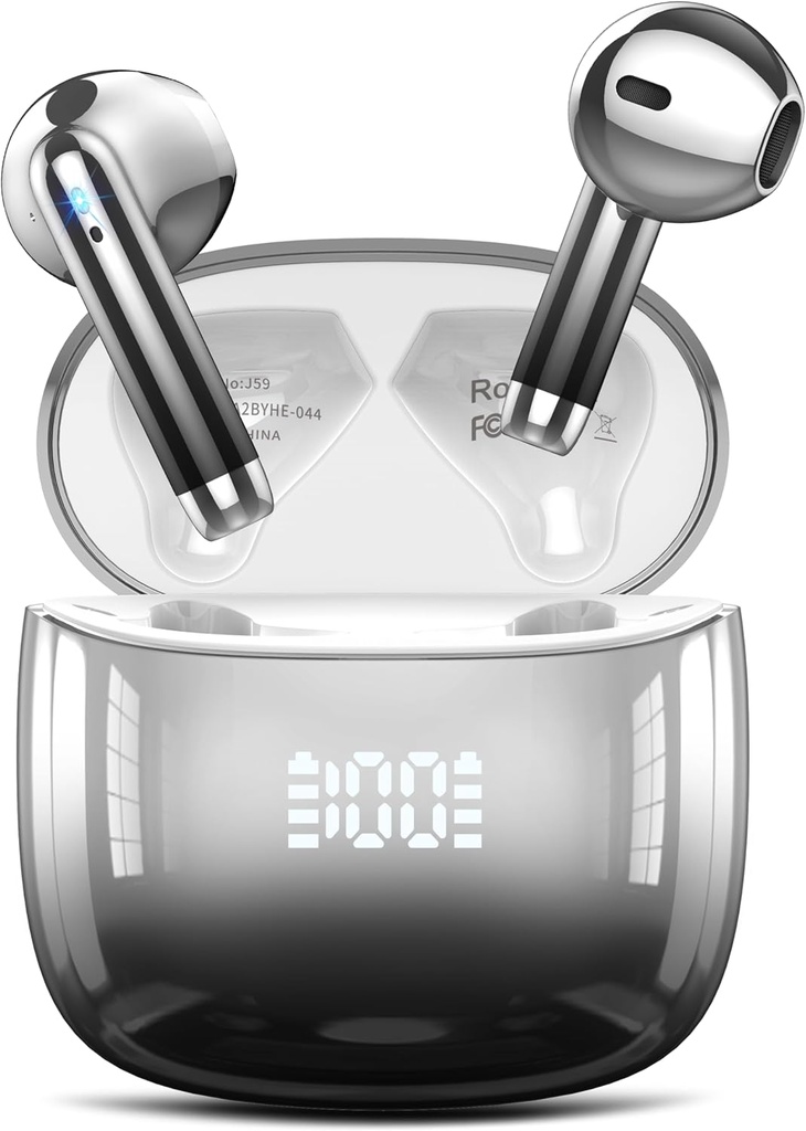 Wireless Earbuds, Bluetooth Headphones 48H Playtime Ear Buds med LED Power Display, IPX7 Waterproof Bluetooth 5.4 Earphones in-Ear Earbuds med 4 Mic för Android iOS Cell Phone Laptop, Black