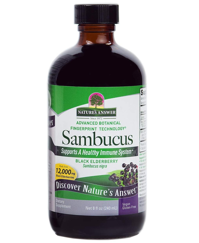Naturens svar Sambucus Black Elder Berry Extract Syrup i Plastic Bottle Alcohol-Free 8-Fluid Ounces | Daily Immune Support | Förpackad med antioxidanter | Familjevänlig | Flue Season Defender
