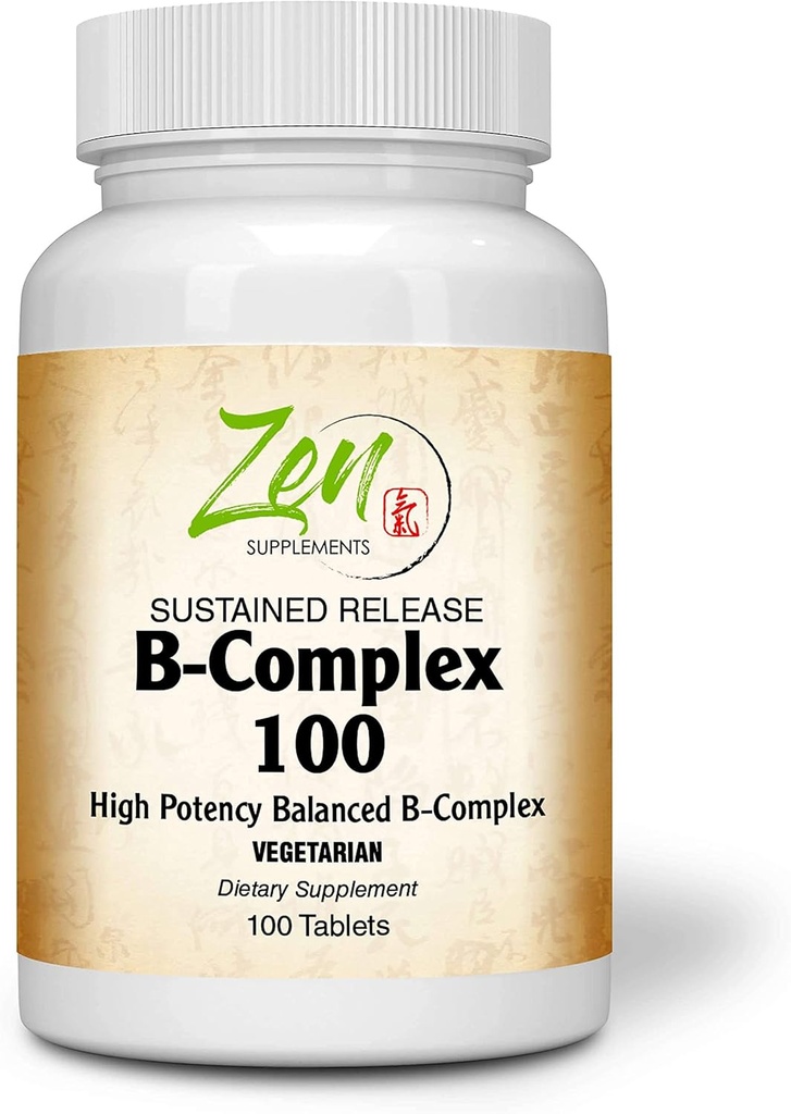 Komplett B-Complex Vitamin Supplement - B Vitamin Supplement Complex med Folic Acid, Biotin, Inositol - för Immune & Cardio Health, Energi Metabolism - 100 Sustained-Release tabletter