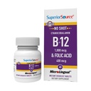 Superior Source No Shot Vitamin B-12 Cyanocobalamin 1000 mcg & Folic Acid 400 mcg - Erbjuder energi, hjärta, hjärna och stressstöd - 60 sublingual lösa tabletter