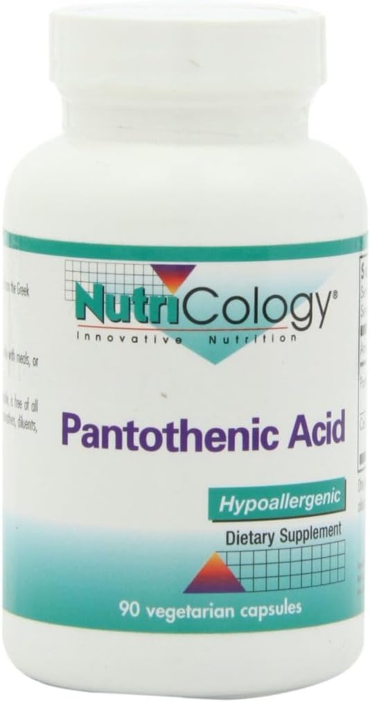 Nutricology Pantothenic Acid - Vitamin B5 för Män & Kvinnor, Calcium, 500mg Supplement, Pure, Organic, Vegetarian Capsules - 90 Count