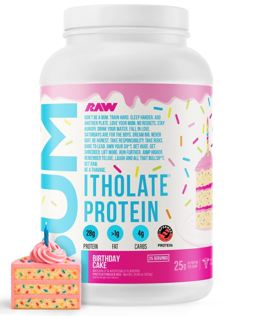 RAW Whey Isolate Protein Powder, födelsedagstårta (CBUM Itholate Protein) - 100% Grass-Fed Sports Nutrition Powder för muskeltillväxt och återhämtning - Low-Fat, Low Carb - 25 portioner