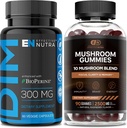 EFFECTIVE NUTRA DIM Supplement 300mg & Mushroom Gummies 2500mg - Extra Strength DIM + Mushroom Complex för östrogen Hormone Balance, Behandling av Acne & PCOS, Immune Support & Energy