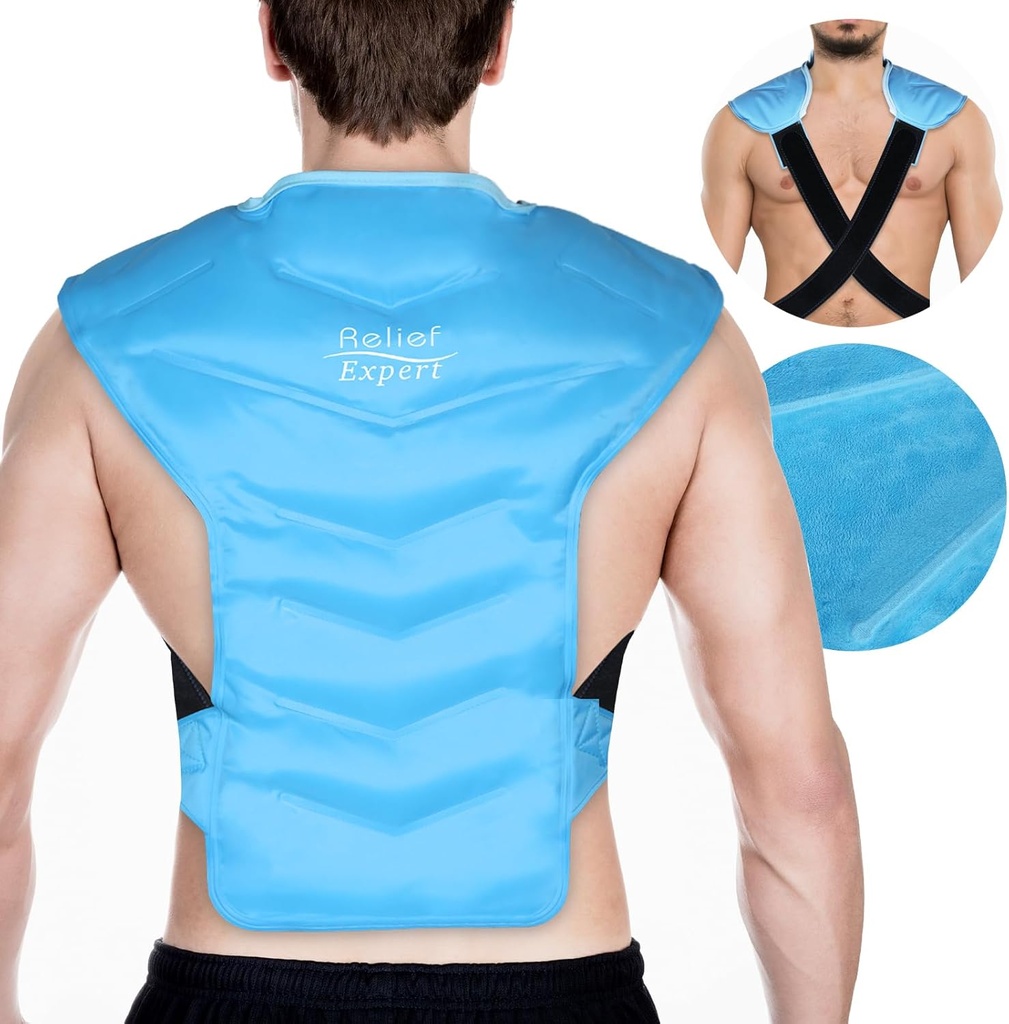 Relief Expert Large Back och Shoulder Ice Pack Wrap - Återanvändbar Gel Cold Pack med dubbla sidade tyg och justerbara remmar, Soft Plush Lining för övre Back Cold Therapy och Post-Workout Recovery