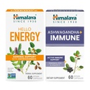 Himalaya Hello Energy med Ashwagandha för Adrenal Support & Daily Energy och Ashwagandha +Immune med vitamin C för aktiv immunstöd, 60 kapslar vardera - Bundle