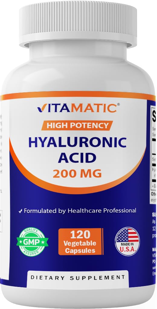 Vitamatic Hyaluronic Acid Supplements 200mg - Stöder Hälsosam Koppling och Joints - Främja ungdomlig Hälsosam hud - 120 kapslar