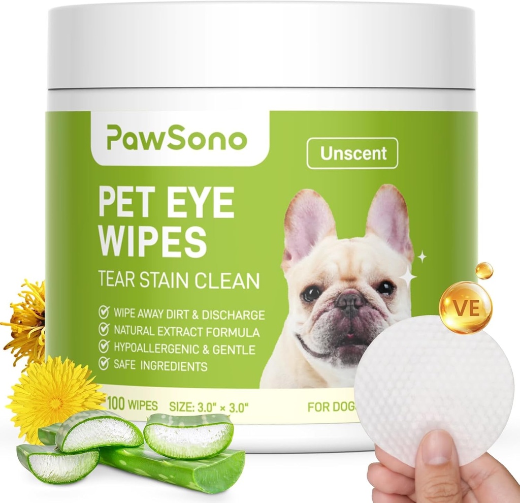Eye Wipes för hundar och katter, Hypoallergenic Dog Eye Wipes Cleaner, Natural Cleaning Grooming Pet Wipes Remove Tear Stain, Eye Debris, Discharge, Mucus, Non-Irritating, Unscent, 100 pcs