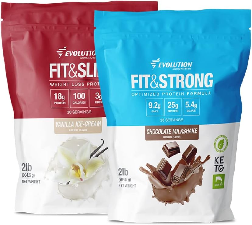 Evolution Advance Nutrition Grass Fed 100% Whey Protein Powder + Fit & Slim med Glucomannan, Inulin Fiber - High Fiber, High Protein, Pure, Keto Godkänd, Non GMO, Stevia Sweetened - 2 Pack