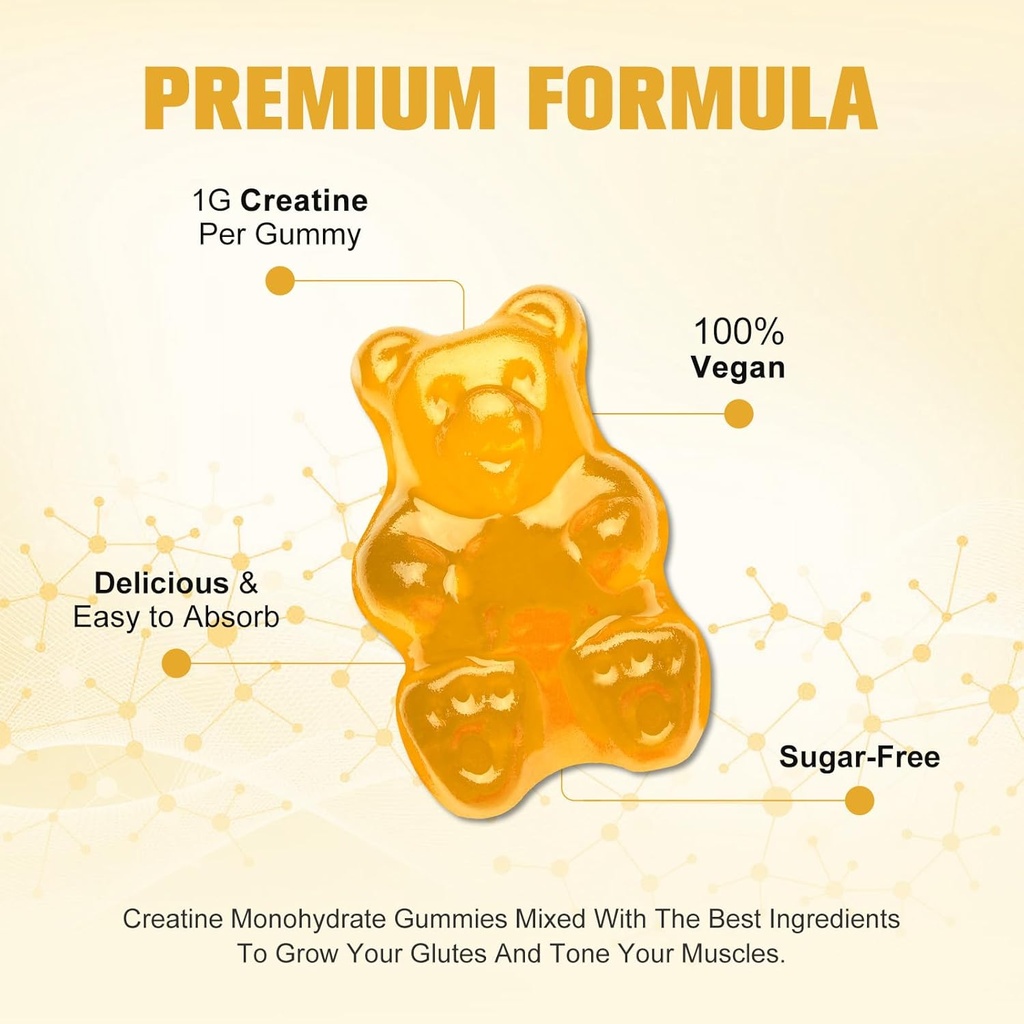 Kreatinmonohydrat Gummies muskelstyrka för Män & Kvinnor, energiökning Pre Work Supplement - Pineapple smak