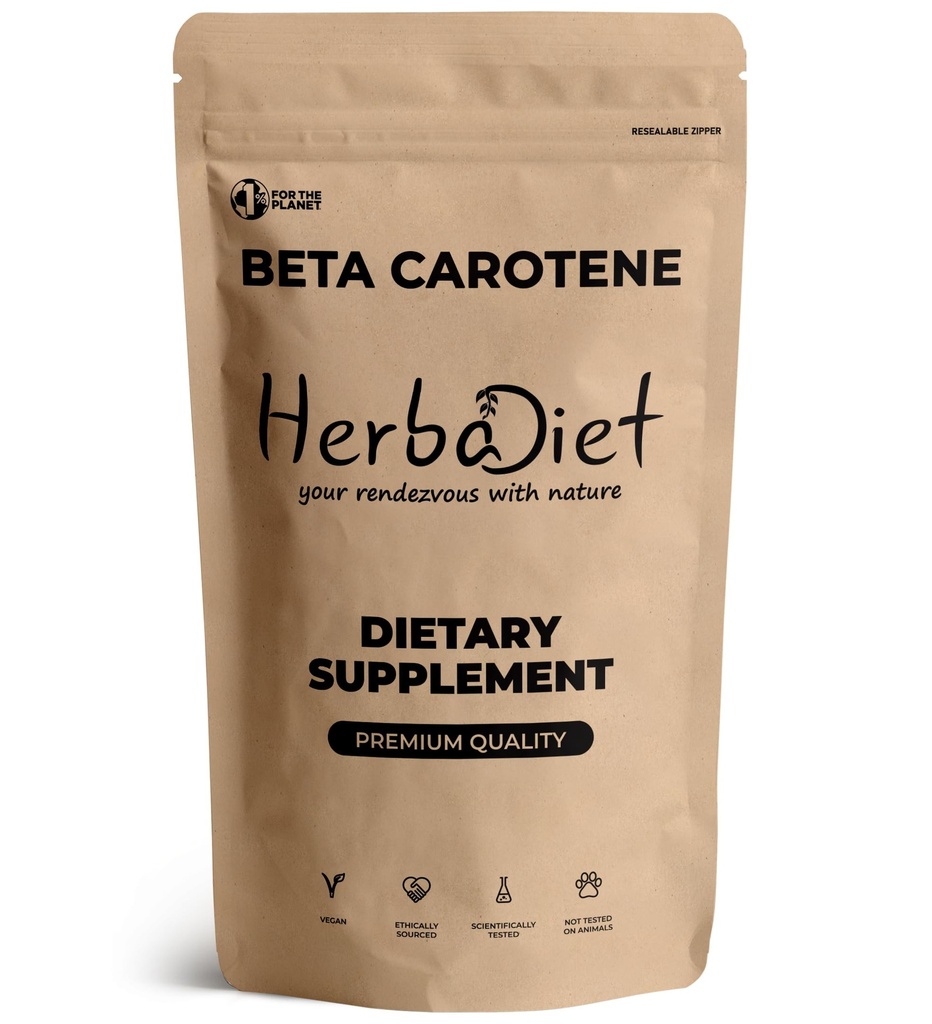 Beta Carotene 10% Vitamin A 25000 IE Powder | Immun System Support, Antioxidant Supplement | Kartenoider för Hälsosam Vision, Ögon & Hud | 100% Naturlig Betakaroten (1,76 oz - 50 gram)