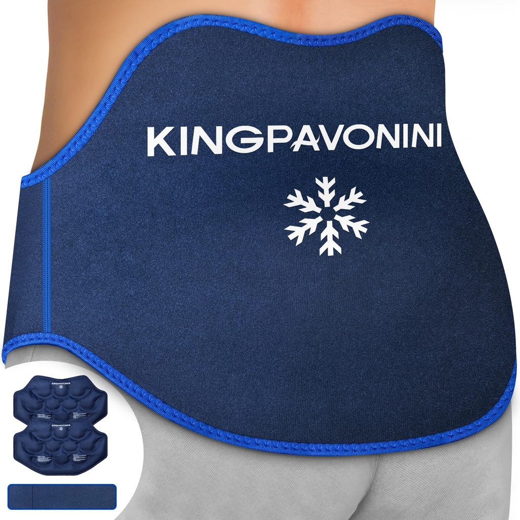 KingPavonini Extra Large Ice Pack för Back Pain Relief med Extension Strap, 2 Pack Reusable Lower Back Gel Ice Pack Wrap för Lumbar Surgery, Sciatica, Herniated Disc, Coccyx Pain, Cold/Hot Therapy