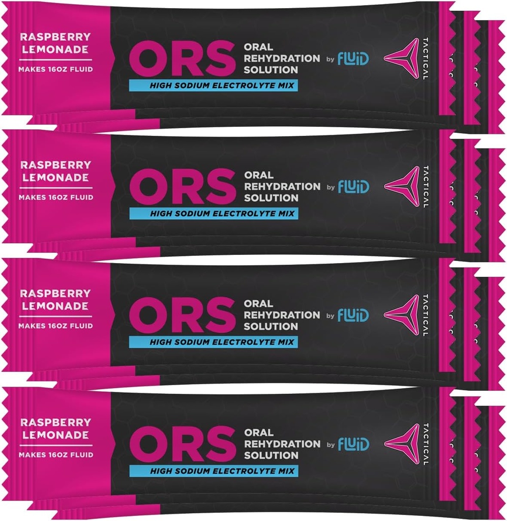 Fluid Tactical - ORS Extreme Dehydration Electrolytes, Raspberry Lemonade | 12 greve Stick Packs