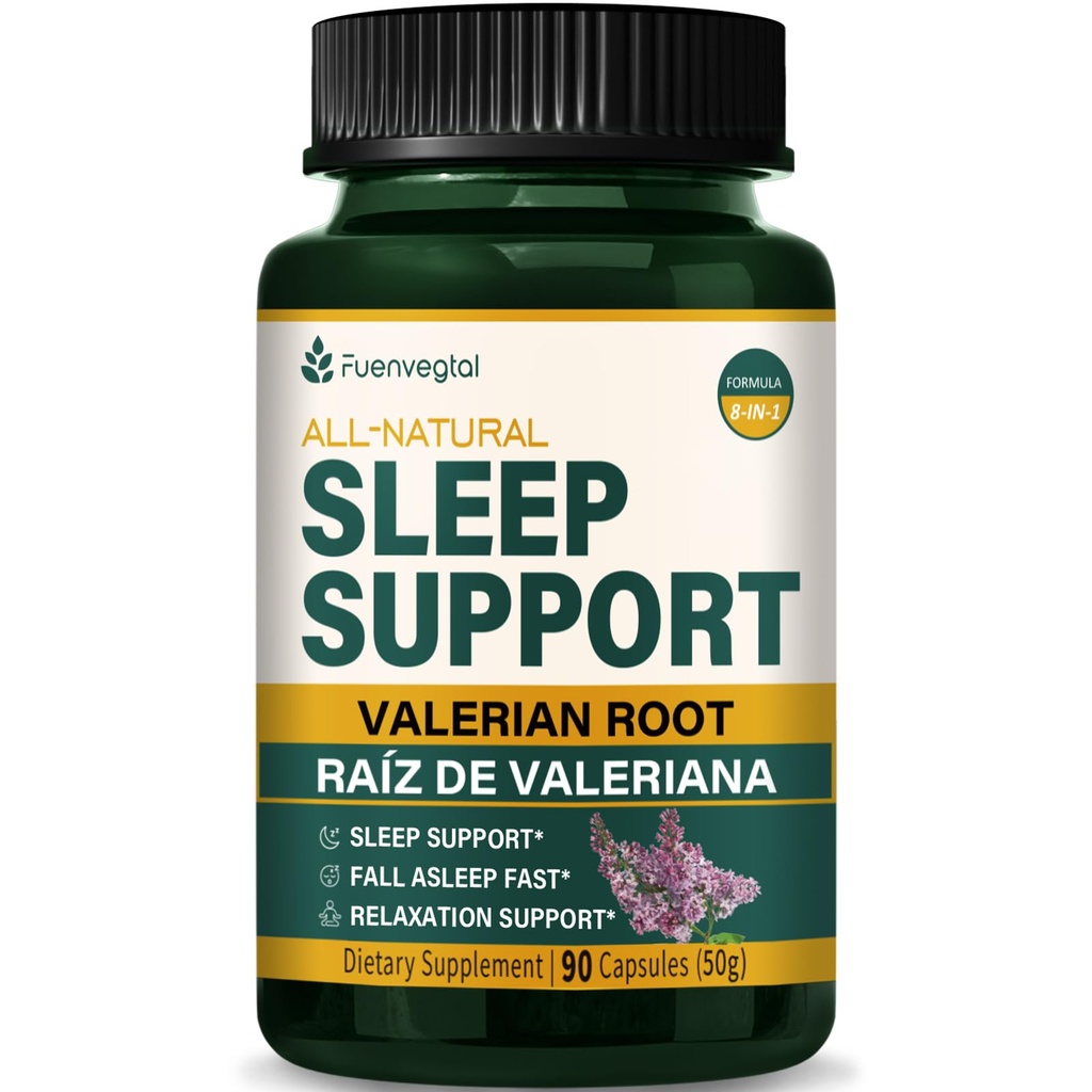 Valerian Root Extract Sleep Support Capsules, Passion Flower Supplement för bättre sömn, somnar snabbt och avkoppling. Pastillas de Valeriana y Pasiflora para Dormir Profundamente. 90 räkning