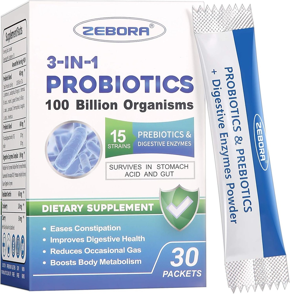 Probiotika för kvinnor och män - 100 miljarder Digestive Enzymes & Prebiotika, Högsta styrka 3-i-1 Komplett probiotika för Digestive Health, Immune Support