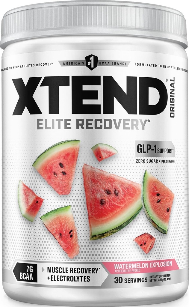 Xtend Original BCAA-pulver, 7g BCAA och 2,5 g L-Glutamin för muskelåtervinning Hydration och Lean Muscle, Sugar Free Intra och Post Workout Drink med elektrolyter, Watermelon Explosion, 30 portioner