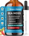 Ashwagandha & Turmeric Liquid Drops - Vitamin C, Sea Moss, Apple Cider Vinegar, Bladderwrack - Vegan Liquid Drops för omfattande Wellness Support & Vital Immunity (Strawberry Ginger Lemonade, 60mL)