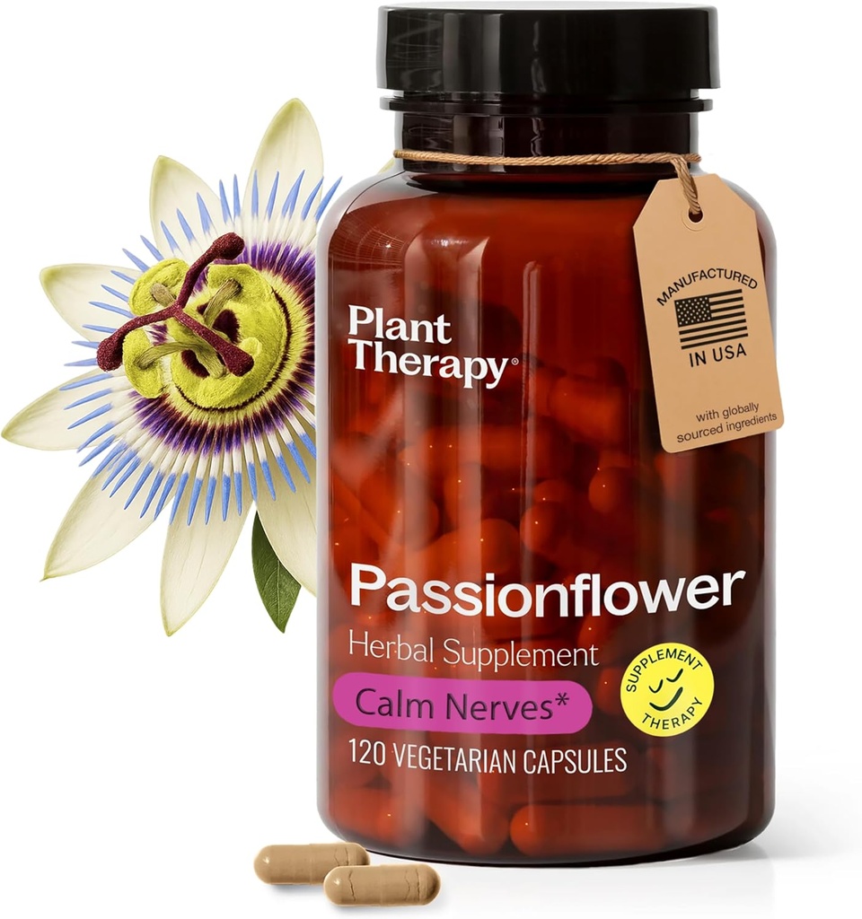 Plant Therapy Passion Flower Capsules Tillverkad i USA Calms Nerves, Stöder Sömn, Bra sätt att Vinna Nertillägg För Kvinnor & Män 120 Grevegetarisk Kapsel